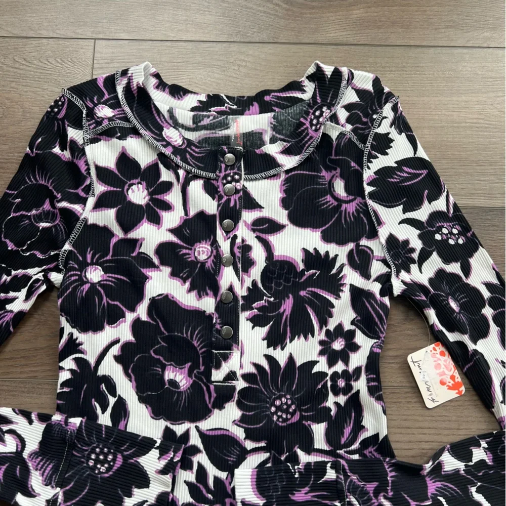 Womens Free People FP Movement Rally Printed Layer Top Purple Floral - Picture 2 of 8